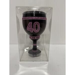Black Acrylic Rhinestone “40th” Birthday Goblet – Pink Bling – New in Box